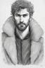 Placeholder: man, age 20, medieval, fighter, russian, croocked nose, czar, rich, simple clothes, short messy hair, thick beard, oligarch, leather coat with fur, brocade clothes, pencil drawing, black or red hair, muscles