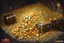 Placeholder: dnd, fantasy, watercolour, large strokes, stylistic, large and deep dungeon, piles of gold, chests full of gold, various gems, various riches, opulent, grandiose