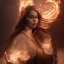 Placeholder: portrait only a wonderfull emilia clarke, viking fantasy, big curves, voluminous long black hair, fire and fog particles, 55 mm