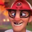 Placeholder: horror smiling pizza delivery man, holding pizza box, 3d horror game style