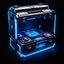 Placeholder: chest containing valuable supplies, cyberpunk style, blue lighting, black background, video game icon