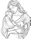 Placeholder: mother with her new born coloring page, full body (((((white background))))), only use an outline., real style, line art, white color, clean line art, white background, Sketch style