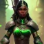 Placeholder: fantasy setting, insanely detailed, dark-skinned woman, indian, green and black hair, warrior, mage