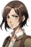 Placeholder: Draw a character from attack on titan, a woman in her early thirties with short dark brown hair and hazel eyes