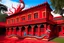 Placeholder: A red palace with a fiery dragon designed in Indian Gond art painted by Andy Warhol