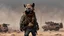 Placeholder: anthro hyena bandit, post-apocalyptic, concept art