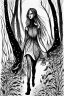 Placeholder: Forest Fairy walking black and white ink drawing