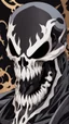 Placeholder: A close picture to Mix between Skeleton and venom symbiote in solo leveling shadow art style with venom smile