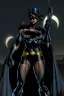 Placeholder: dark supergirl over a high building with a big machinegun light by the moonlight jim lee style