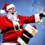 Placeholder: freaky Santa, laughing, flying, wings