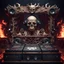 Placeholder: DJ of the damnded, insanely detailed DJ booth in hell, MID set, speakers and equipment made of bone, anatomically correct, add more skulls in th audience, photorealism, vray, 8k 3d