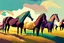 Placeholder: illustration horses of different colors in a field from afar