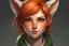 Placeholder: A female with short red hair, dark green eyes, large orange fox ears on top of her head, slight smile, pale skin, realistic