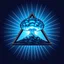 Placeholder: a blue nuclear explosion mushroom cloud inside an equilateral triangle, radiant lines, vector logo