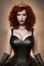 Placeholder: Christina Hendricks as evil queen in black leather gown, feminie, angry, stern look on her face, volouptous, busty, cleavage, emperious, mature unreal 5, octane render,cinema4d, dynamic lighting, dramatic lighting, 4k, redshift render, highly detailed, hyper realistic, in space