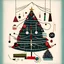 Placeholder: a Christmas card in a graphic style, a Christmas tree made of sewing accessories, threads and strings