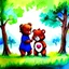 Placeholder: vinyette of star-buddy and a heart-buddy with cheerbear in the-forest-of-feelings, (Elena Kucharik watercolor)