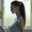 Placeholder:  country side, 20 year old very beautiful Girl named Bella ,portrait paint poarch standing next to window looking at camera