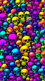 Placeholder: a field of 1000s of psychedelic psilocybin induced anatomically correct, skulls, vivid RANDOM BRIGHT neon colors, dark comedy, well lit, high detail, photorealistic, horrorcore, fun, scary, none featured, each a different color or hue,
