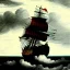 Placeholder: Dibujo de un Galeón español en una tormenta con estilo de CHRISTOPHER BLOSSOM