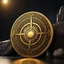 Placeholder: a gold coin called a gold sun standing on edge. ancient viking runes. flat coin. show one whole coin front on at a distance. fantasy concept art, exquisite realism, a masterpiece, dynamic lighting, hyper detailed, intricately detailed, deep color, Unreal Engine, volumetric lighting , Epic cinematic brilliant stunning intricate meticulously detailed dramatic atmospheric maximal,