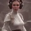 Placeholder: low angle beautiful half-body-portrait photo of princess leia from Star Wars played by Carrie Fisher, in the style of horizon zero dawn wlop, artgerm, akihiko yoshida, and liang xing, detailed face, doe eyes, intricate hair style, symmetrical eyes, trending on artstation, highly detailed, white dress, dynamic pose, intricate outfit, futuristic weapon, space ship and galaxy background