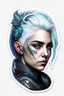 Placeholder: a sticker with a drawing of a woman's face, cyberpunk art inspired by Marco Mazzoni, Artstation, fantasy art, fantasy sticker illustration, intricate digital artwork, cyborg - girl with silver hair