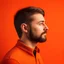 Placeholder: high quality photography 30 year old handsome developer man, stock photo premium, epic view, bright background, profile-pixture shot, closeup, orange background.