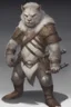 Placeholder: Dnd a young bugbear with WHITE fur and leather armor with swords