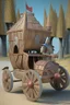 Placeholder: medival car with wooden wheels, driven by a knight