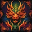 Placeholder: {Rorschach} of ink blots metamorphosizes into a dynamic explosive (chinese golden_dragon: 1.5), front and center, symmetrical, scales, flames, red, illuminated by the iridescence of rainbow colors. The dragon carving is complex and detailed. The colors of the sculpture go from blue at the top to green, then purple and finally orange at the bottom, giving a rainbow effect. The iridescent light shines brightly with fine holographic glitter sprinkled magic