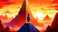 Placeholder: Koji is a boy stands at the base of the towering hill, his gaze fixed upward toward the Zen temple, its spires reaching toward the heavens amidst a kaleidoscope of sunset hues.
