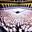 Placeholder: The scene in Mecca: People wearing white Ihram clothes, men without head coverings, women with veils, circumambulating around the Kaaba, and above them are transparent white spirits of children, men, and women with wings revolving around the Kaaba.