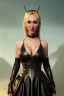 Placeholder: Brandi Love in black leather gown, evil, busty, cleavage, curvy, angry, happy, stern look. character design by cory loftis, fenghua zhong, ryohei hase, ismail inceoglu and ruan jia. unreal engine 5, artistic lighting, highly detailed, photorealistic, fantasy