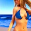 Placeholder: Beautiful full body woman blue eyes long blond hair in a bikini on a beach, unreal engine, 4k