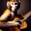 Placeholder: Audobon painting of a monkey playing a guitar, 6 strings, fingers