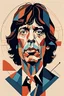 Placeholder: a highly detailed, abstract flat geometric portrait illustration of Mick Jagger in the minimalist style of Willi Baumeister, Federico Babina and Petros Afshar, sharply detailed and finely lined, in vibrant natural colors