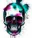 Placeholder: minimal lineart skull. watercolor and ink. black background. teal and magenta