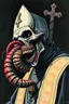 Placeholder: Lovecraftian color poster, zombie priest with a giant centipede coming out of mouth, stylish, surreal, by Michael Whelen, by Dariusz Klimczak, ink wash mind-bending color oil painting, dark shine war, by Phlegm