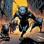 Placeholder: Cómic ot Catman chases three humanoid rats that are running around in terror