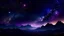 Placeholder: Night sky with visible stars and galaxies above and mountains on the ground a high fantasy vibe, purpleish hue