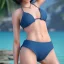 Placeholder: girl look beautiful wear swimwear, close-up,eyes like ocean blue, short hair, smile, 8k, rtx, eyebrows like serious, facing left, hyper realistis