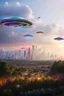 Placeholder: ufo rainbows, cité cristal très futuriste ultra moderne, ufos fleet, intergalactic