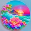 Placeholder: seamless sticker, artwork of surf t shirt graphic of majestic lotus flower and palm tree in digital painting style, beautiful flowers, sunrise mountains and clouds , big sea waves, water splashes, white background, colorful fantasy flower sorround, highly detailed clean, vector image, photorealistic masterpiece,