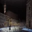 Placeholder: Painting of a very dark square in Florence in a stormy night. Brunelleschi cathedral in the back. Caravaggio style. A black cat is sitting in the snow.