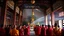 Placeholder: Inside a Buddhist monastery in Thailand, Buddhist monks, worship, award-winning colour photograph, beautiful composition, exquisite detail, Nikon 35mm