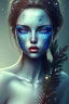 Placeholder: rustic girl, blue night atmosphere, 8K, close-up face, anatomically perfect face, india, tree on face, bold brown lips, brown eye, texture face