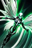 Placeholder: Cyborg symbiote, white color, green color, tendrils, high tech, cyberpunk, biopunk, membrane wings, carbon fiber