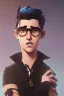 Placeholder: A young adult man with messy black hair and black cat ears, golden eyes, glasses.