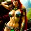 Placeholder: portrait 'beautiful Sexy Busty RedSonja',braided long hair,horned helmet, celtic tattoed,crystal clear green eyes,painting by gaston bussiere, greg rutkowski, yoji shinkawa, yoshitaka amano, tsutomu nihei, donato giancola, tim hildebrandt, oil on canvas, cinematic composition, extreme detail,fit full head inside picture,32k